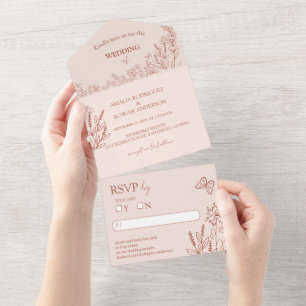 Invitación Todo En Uno Flores de prados Boda Rosa Misty RSVP