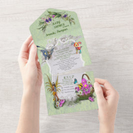 Invitación Todo En Uno Flores de primavera y juergas todo en un solo Baby