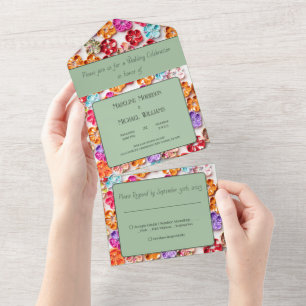 Invitación Todo En Uno Flores de tela de coser hechas a mano de primavera