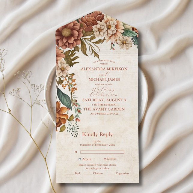 Invitación Todo En Uno Flores de terracota rojadas Naranja casamiento de  (Subido por el creador)