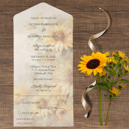 Invitación Todo En Uno Flores doradas rusas