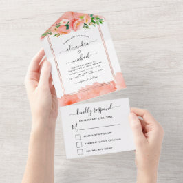 Invitación Todo En Uno Flores florales de arce de coral Boda RSVP