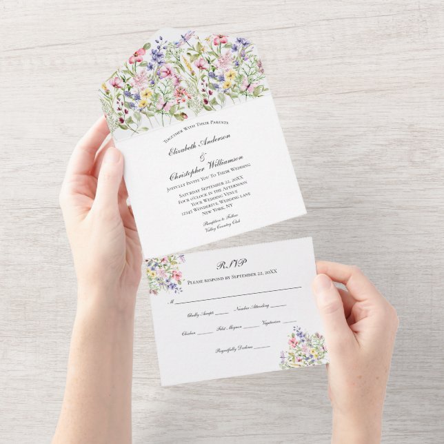 Invitación Todo En Uno Flores Florales Elegante Boda Clásico (desgarro)