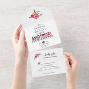 Invitación Todo En Uno Flores Hermosas Aniversario