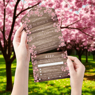 Invitación Todo En Uno Flores japonesas de flores de cerezo rústico Sakur