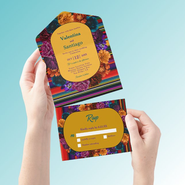 Invitación Todo En Uno Flores mexicanas modernas boda amarillo (Subido por el creador)