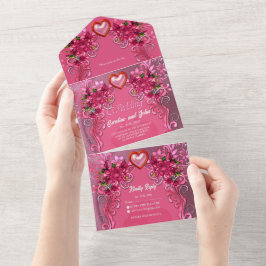 Invitación Todo En Uno Flores rosa elegantes