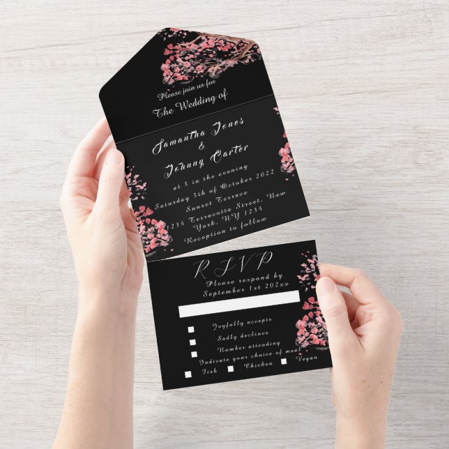 Invitación Todo En Uno Flores rosas japonesas de cerezo ruidoso Sakura (desgarro)