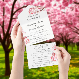 Invitación Todo En Uno Flores rosas japonesas de cerezo ruidoso Sakura