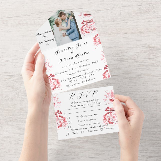 Invitación Todo En Uno Flores rosas japonesas de cerezo ruidoso Sakura (desgarro)