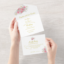 Invitación Todo En Uno Flores rosas y blancas