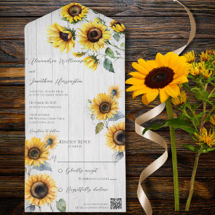 Invitación Todo En Uno Flores rusas en el código QR de la madera