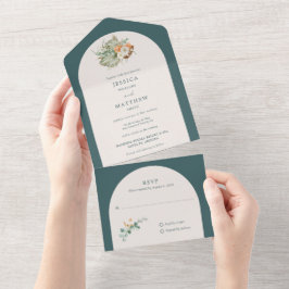 Invitación Todo En Uno Flores Rústicas Boho de Otoño Boda de Otoño