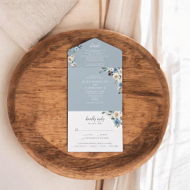 Invitación Todo En Uno Flores rusticas de boho guiñan el invierno azul tu