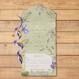 Invitación Todo En Uno Flores salvajes de lavanda rústica no sirven de ce