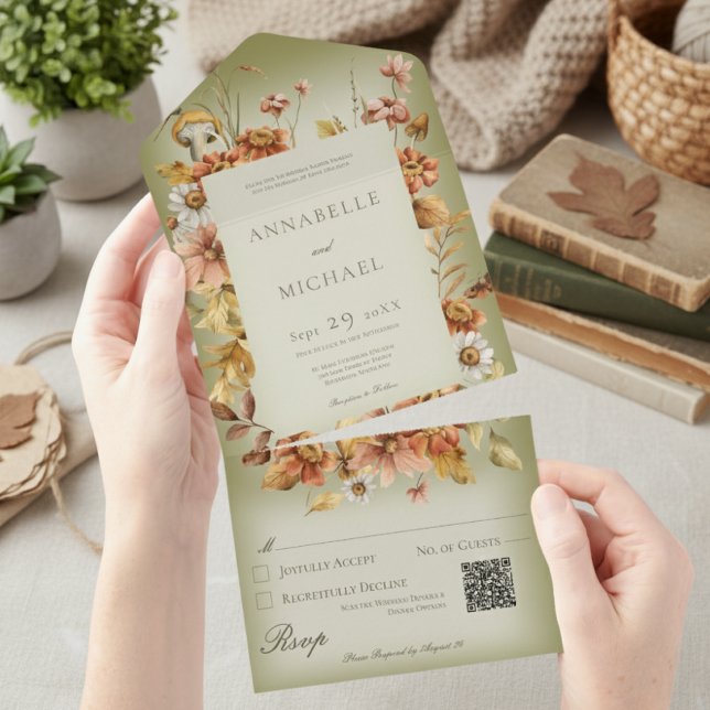 Invitación Todo En Uno Flores salvajes de núcleo rústico de cabaña Código (Subido por el creador)