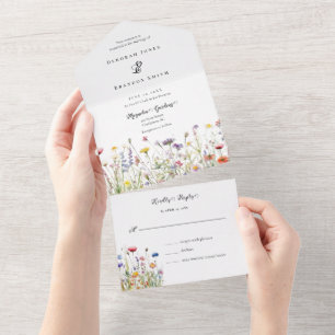Invitación Todo En Uno Flores silvestres acuarela florecen boda de primav