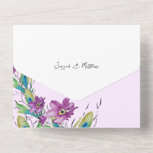 Invitación Todo En Uno Flores silvestres azul violeta artificial color de