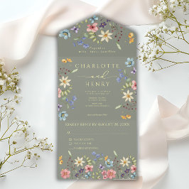 Invitación Todo En Uno Flores silvestres Boda simple jarrón jaula amarill