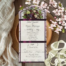 Invitación Todo En Uno Flores silvestres, cinta de ciruela y encaje de bo