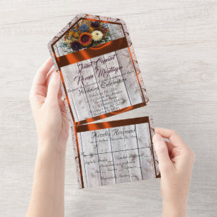 Invitación Todo En Uno Flores silvestres, cinta de cobre, encaje y luces