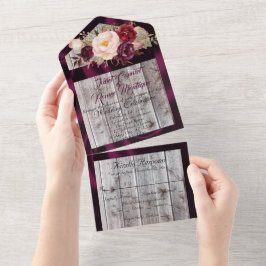 Invitación Todo En Uno Flores silvestres con cinta morada y Boda de luces