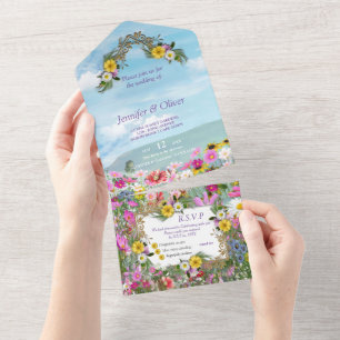 Invitación Todo En Uno Flores silvestres contra el cielo azul