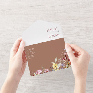 Invitación Todo En Uno Flores Silvestres De Acuarela Sello De Fotos Y Env