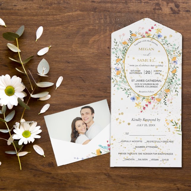 Invitación Todo En Uno Flores silvestres de campo Boda fotográfico Oval (Subido por el creador)
