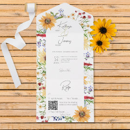 Invitación Todo En Uno Flores silvestres de verano rusas girasoles código