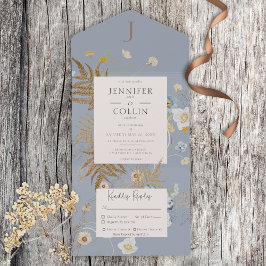 Invitación Todo En Uno Flores silvestres rusticas Monograma Dinero azul t
