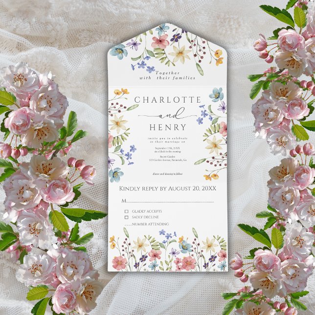 Invitación Todo En Uno Flores silvestres simple boda en el jardín (Subido por el creador)