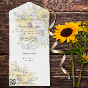Invitación Todo En Uno Flores suaves y martillos con código QR