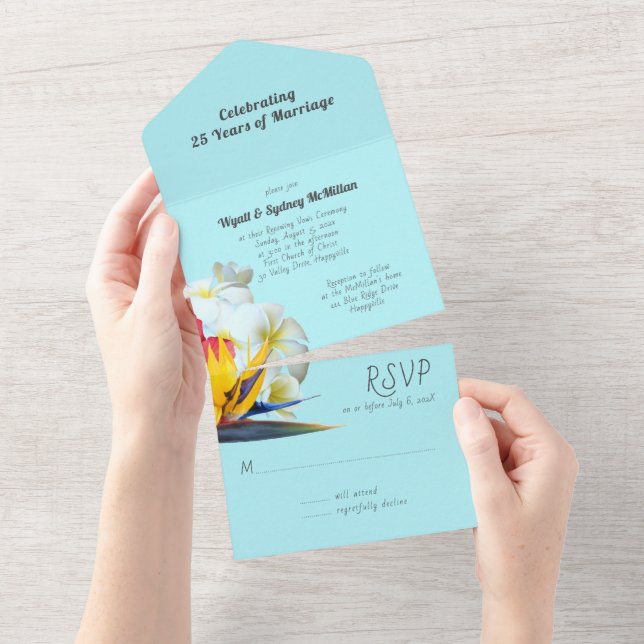 Invitación Todo En Uno Flores tropicales: Renovación del voto en aniversa (desgarro)