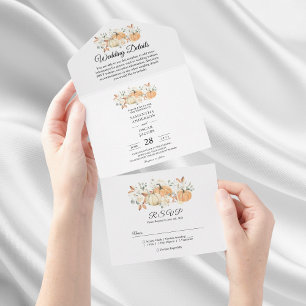 Invitación Todo En Uno Flores y calabazas acuáticas de moda de otoño