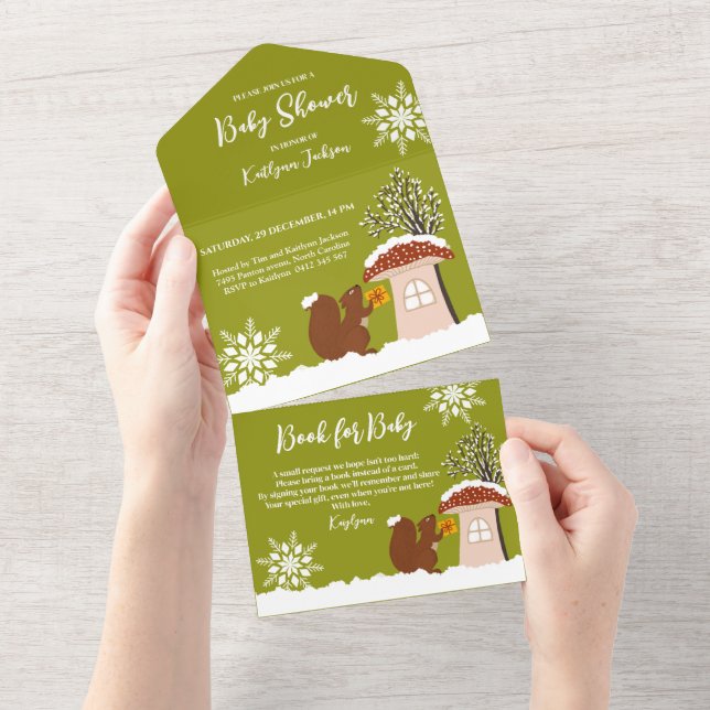 Invitación Todo En Uno Fluffy Squirrel Gift Winter Baby Shower (desgarro)