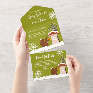 Invitación Todo En Uno Fluffy Squirrel Gift Winter Baby Shower