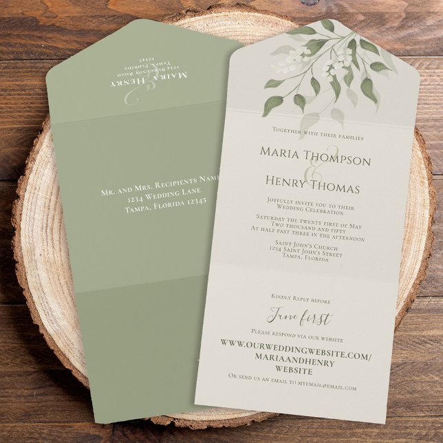 Invitación Todo En Uno Foliage de Floral Elegante Sage Green Greeneration (Subido por el creador)