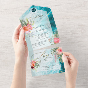 Invitación Todo En Uno Foliage de PixDezines Tropical Paradise Beach