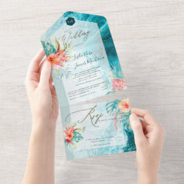 Invitación Todo En Uno Foliage de PixDezines Tropical Paradise Beach