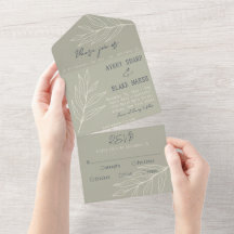 Foliage Leaf Line Art Sage, Cream & Navy Boho