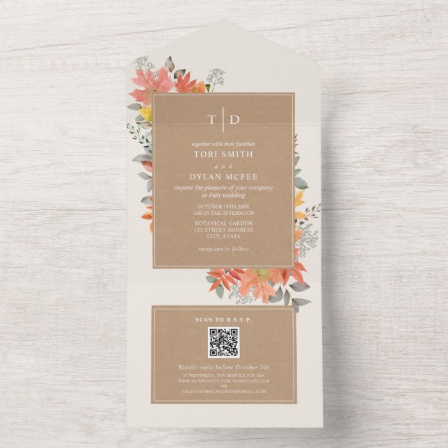 Invitación Todo En Uno Foliage otoño deja boda otoño RSVP (Interior)