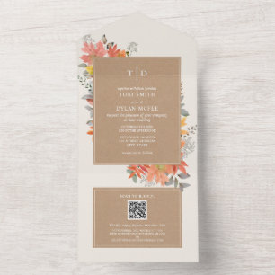 Invitación Todo En Uno Foliage otoño deja boda otoño RSVP