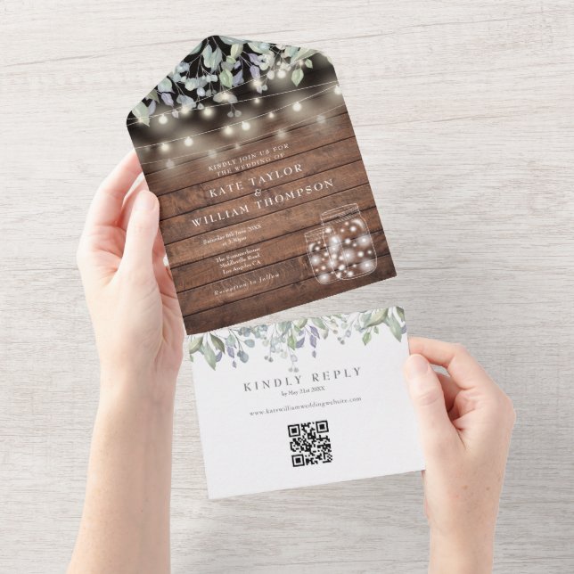 Invitación Todo En Uno Foliage ruso Mason Jars enciende el Boda de código (desgarro)