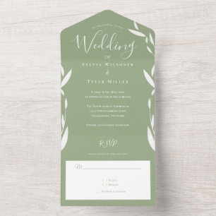 Invitación Todo En Uno Foliage Sage Green Boda Blanco