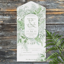 Invitación Todo En Uno Foliage verde helado moderno blanco sin cena