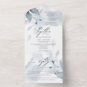 Invitación Todo En Uno Follaje soñador polvoriento azul todo en una invit