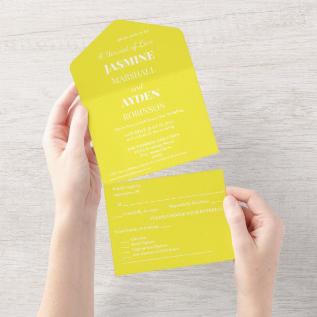 Invitación Todo En Uno Fondo amarillo sólido vibrante (desgarro)