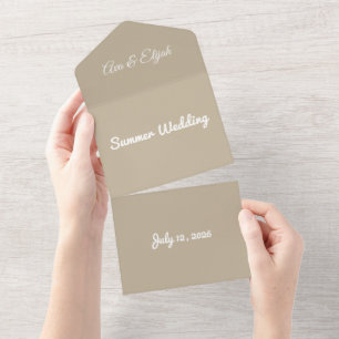Invitación Todo En Uno Fondo de beige suave y claro – Diseño de boda