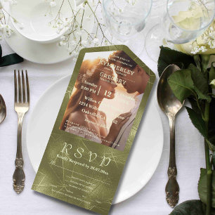 Invitación Todo En Uno Fondo de la línea verde Shimmer de la salvia de ol